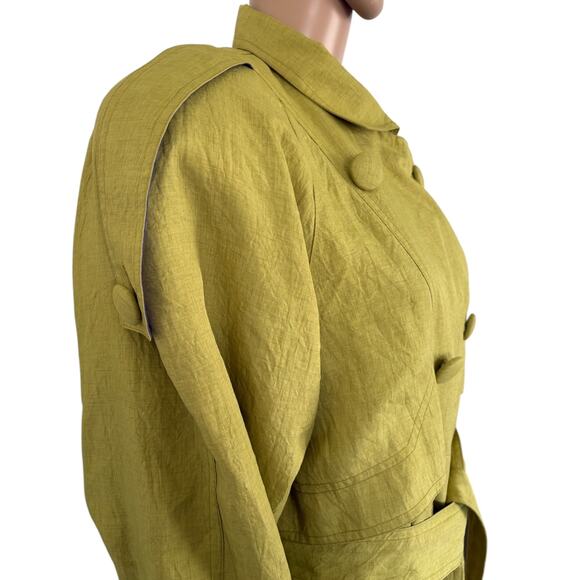 Vintage Olive Yellow Trench Coat Belted Longline Double Breasted Oversized Retro - Picture 5 of 14